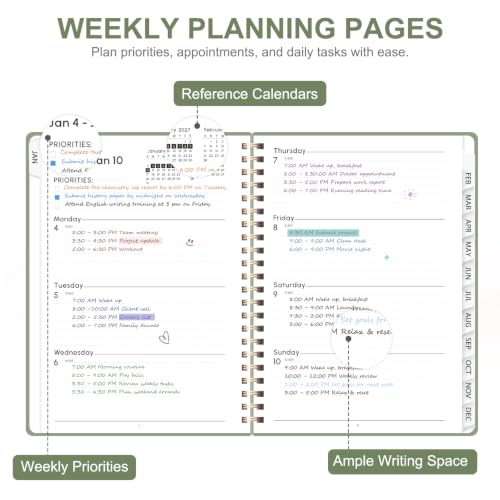 2027 Planner, Weekly and Monthly Calendar Planner Book, 12 Month Agenda, A5 | January 2027 - December 2027, Hardcover, Spiral Bound, Inner Pocket, Home School and Office Supplies, Yearly Planning