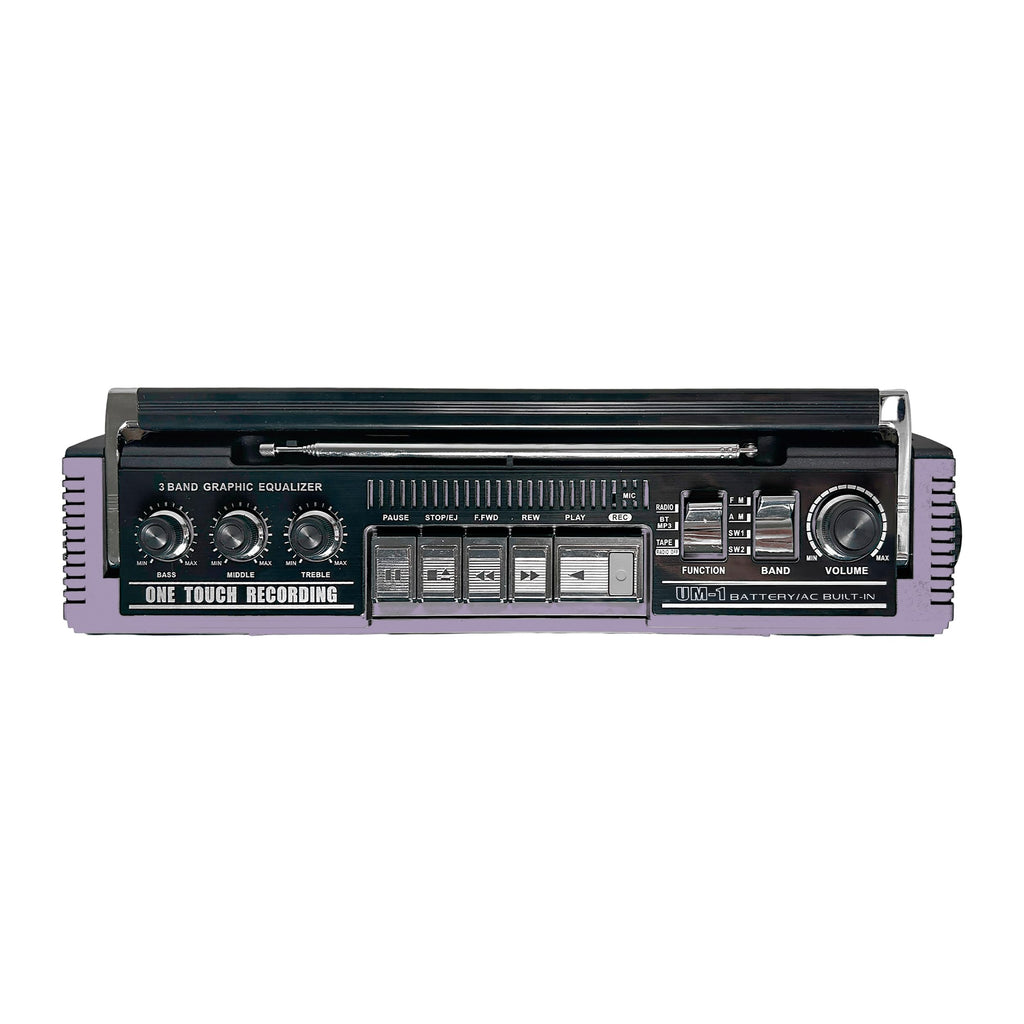 QFX Retro Bluetooth Boombox Cassette Tape Player Recorder, J-220BT, Purple | Portable, Dual 3" Speakers, AM/FM/SW1/SW2 Radio, Built-in Microphone, Recorder, 3-Band Equalizer - Limited Edition