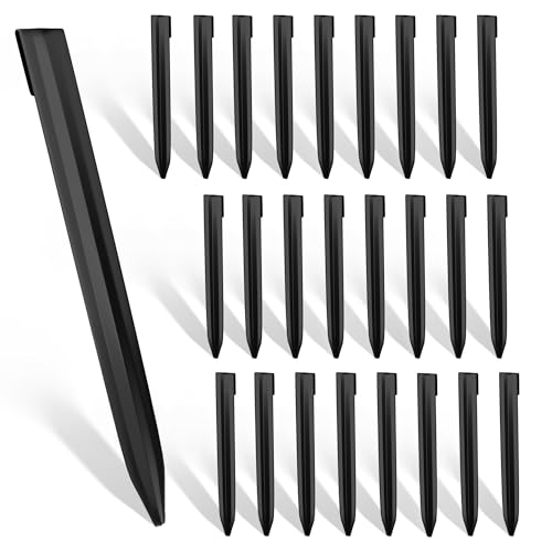 WORTH 26Pcs 12" Metal Landscape Edging Stakes, Black Steel Garden Spikes | Landscaping Edging Stakes, Bender Board Anchoring Spikes for Corrugated Edging