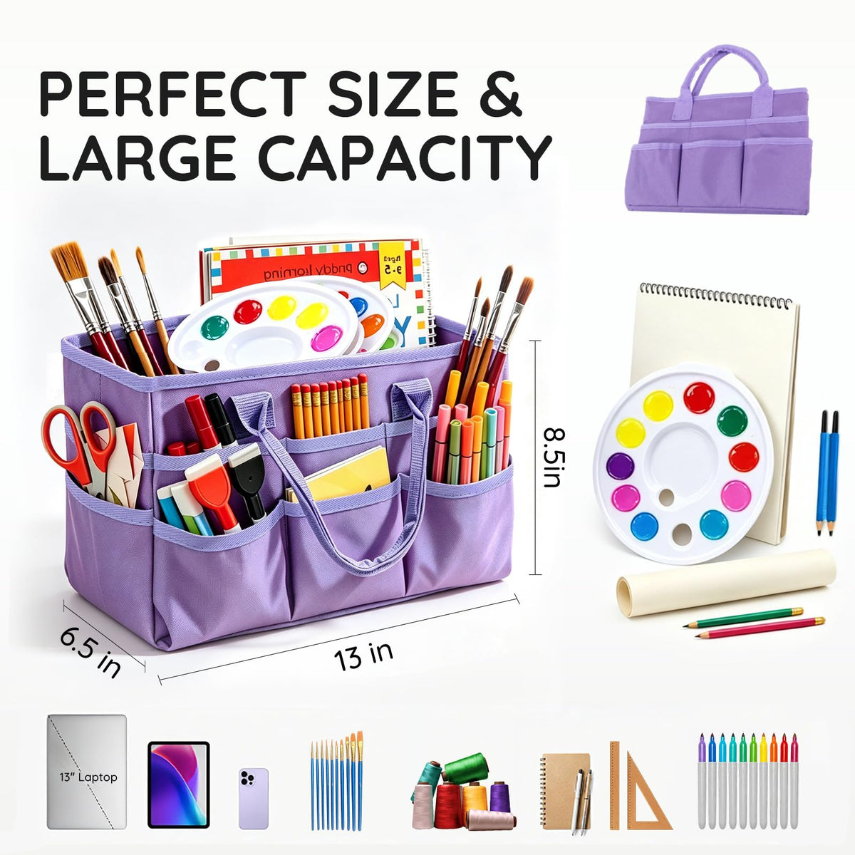 AUVCAS Craft Organizer Tote Bag, Art Supply Organizer Bag for Art Supplies | 10 Pockets,Portable Handle,Collapsible Design,Reinforced Base,Sturdy Art Caddy Bag for Scrapbooking,Craft,Art,Sewing