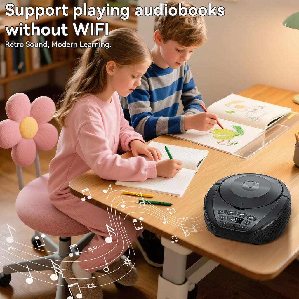 Gueray CD Player Portable Boombox Radio CD Players with Dual Speakers | Bulit-in FM Radio AUX Input Support Headphones Playlist Mode PROG Playback for Outdoor Indoor Audiobooks