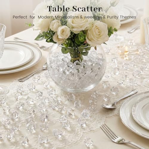 DOMESTAR Clear Fake Ice Rocks, 150 PCS Acrylic Crystal for Vase Fillers | Fake Diamonds for Table Centerpieces Wedding Party, Fish Tanks Decor Table Scatter DIY Craft Supplies Food Display