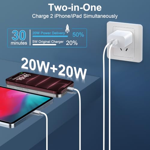 iPhone 18 Duo 17 16 Charger Fast Charging 10 FT Long iPhone USB C Charger | 20W Dual Port Type C Fast Charger Block for iPhone 18 17 16 15 Pro Max/18 17 16 15 Pro/17 15 15/Air, iPad Pro, Android Phone