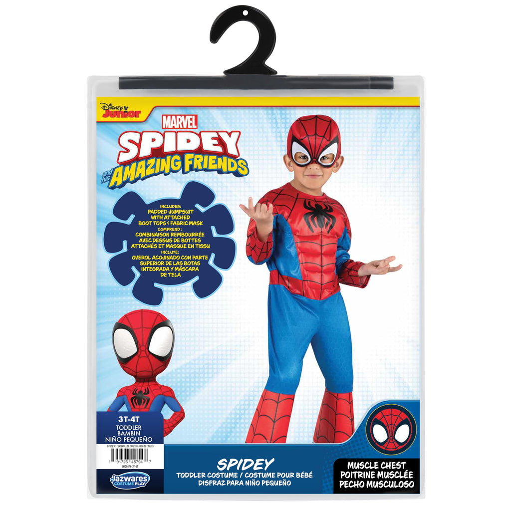 MARVEL Official Toddler Deluxe Halloween Costume - Premium Quality Padded Jumpsuit and Fabric Headpiece (3T-4T)