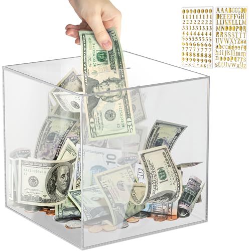 Piggy Bank for Adults Must Break to Open Acrylic Clear Piggy Bank Coin Bank | Vcertcpl Money Saving Box for Cash Saving, Unopenable Adults Bank for Real Money Bank Change Jar (Clear, 12x12CM)