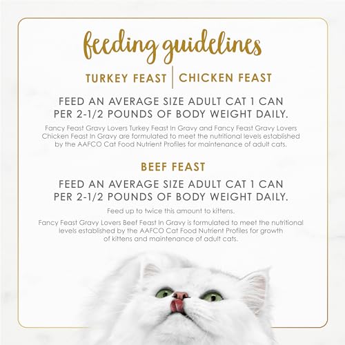 Purina Fancy Feast Gravy Lovers Wet Cat Food, 3 oz Cans, 30-Pack | Variety Pack with poultry and beef grilled gourmet recipes, made with no artificial colors or preservatives