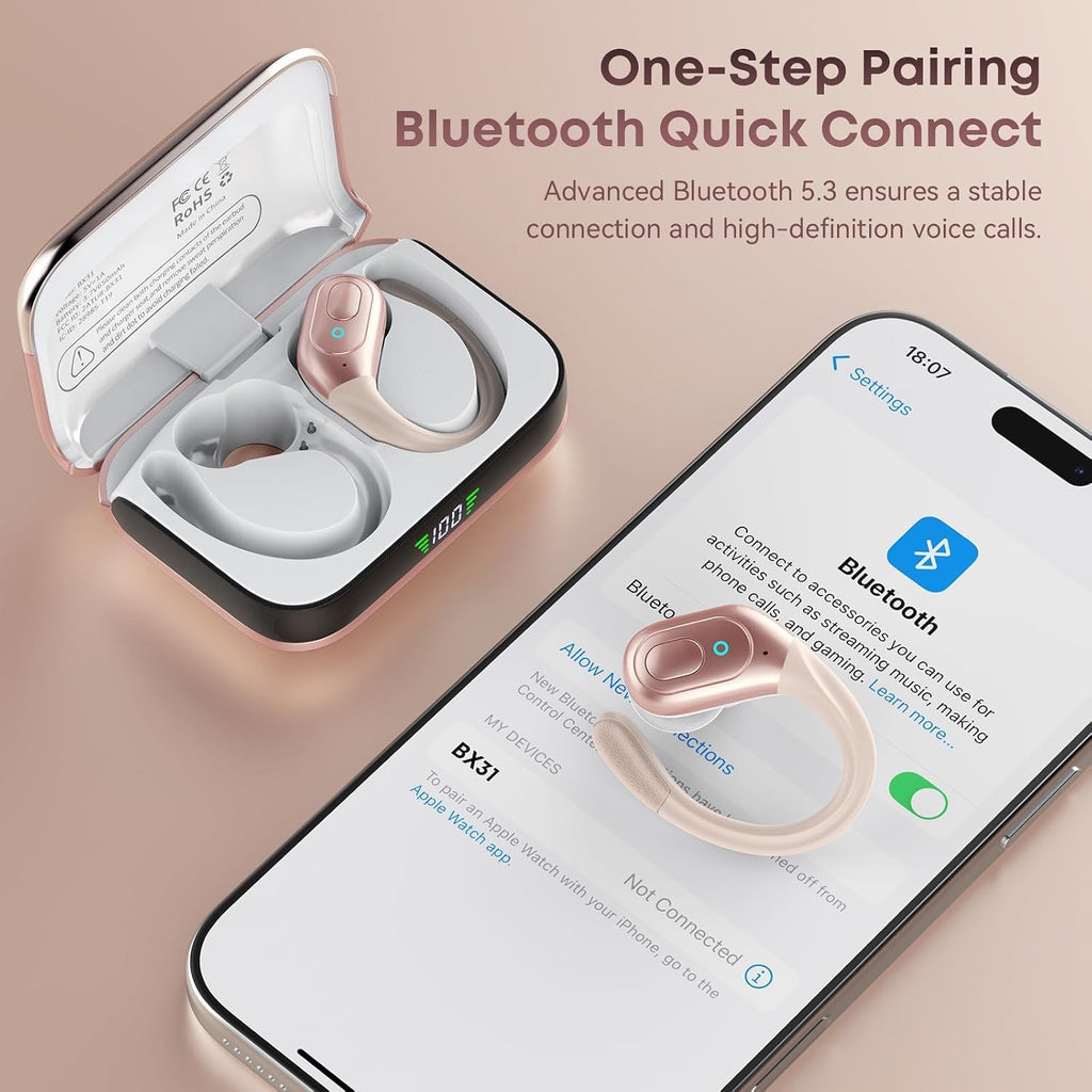 HILDCROA Wireless Earbuds, Sports Bluetooth Headphones, Running Headphones | 75Hrs Playtime Ear Buds with LED Power Display, Noise Canceling Headset, IPX7 Waterproof Earphones for Gym/Running/Workout