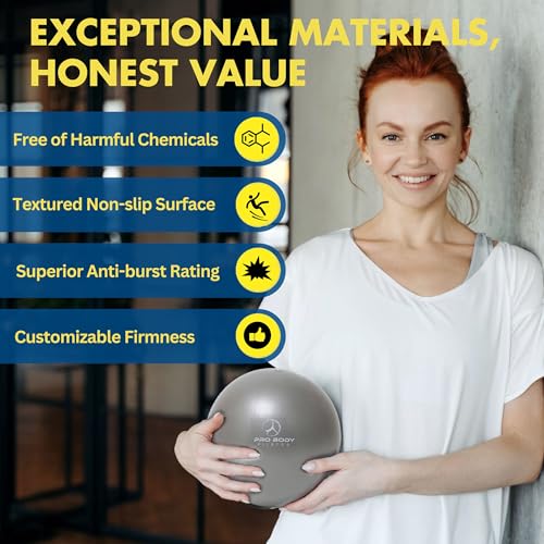 ProBody Pilates Ball Small — 9 Inch Small Exercise Ball | Anti-Burst PVC, Latex-Free, Clinic Grade, Between-Knees Stabilizer, Postpartum & Rehab, Straw Inflator, Yoga Ball Small