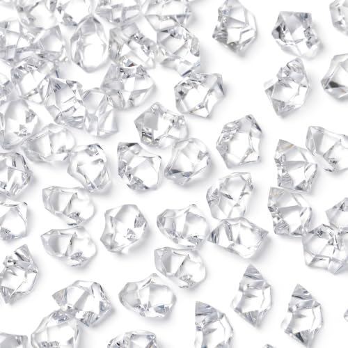 DOMESTAR Clear Fake Ice Rocks, 150 PCS Acrylic Crystal for Vase Fillers | Fake Diamonds for Table Centerpieces Wedding Party, Fish Tanks Decor Table Scatter DIY Craft Supplies Food Display
