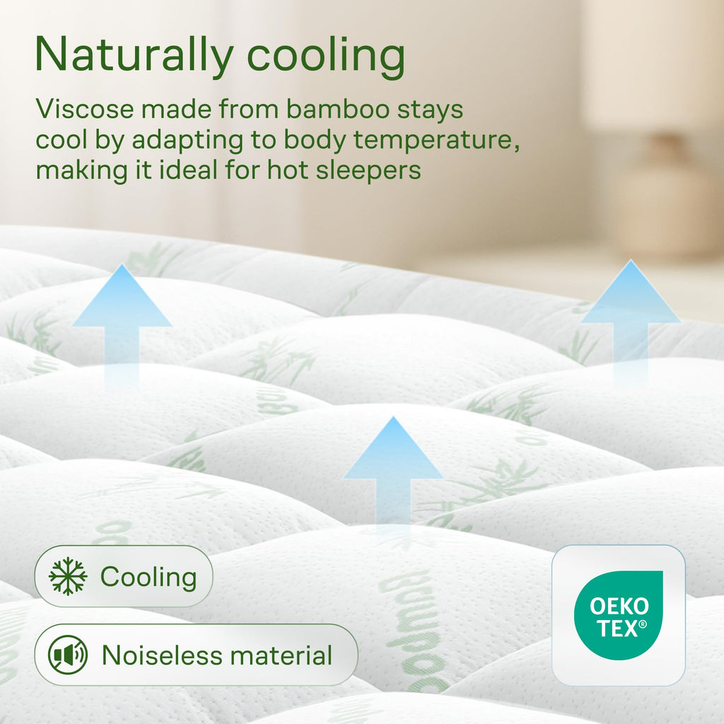 Niagara Sleep Solution Queen Ultra Soft Mattress Topper — Back Pain Relief | Rayon Derived from Bamboo, 20" Deep Pocket, Breathable Pillow Top Mattress Pad, Perfect for Hot Sleepers, Green