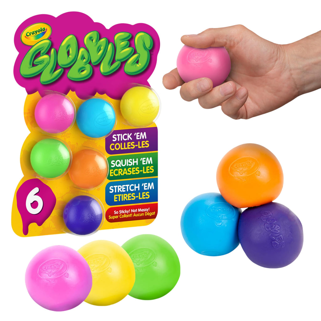 Crayola Globbles Fidget Toy, 6ct, Sticky Stress Ball, Kid Stocking Stuffers | Holiday Gift for Kids & Adults, Squishy Balls, Calming Sensory Gifts for Stress Relief
