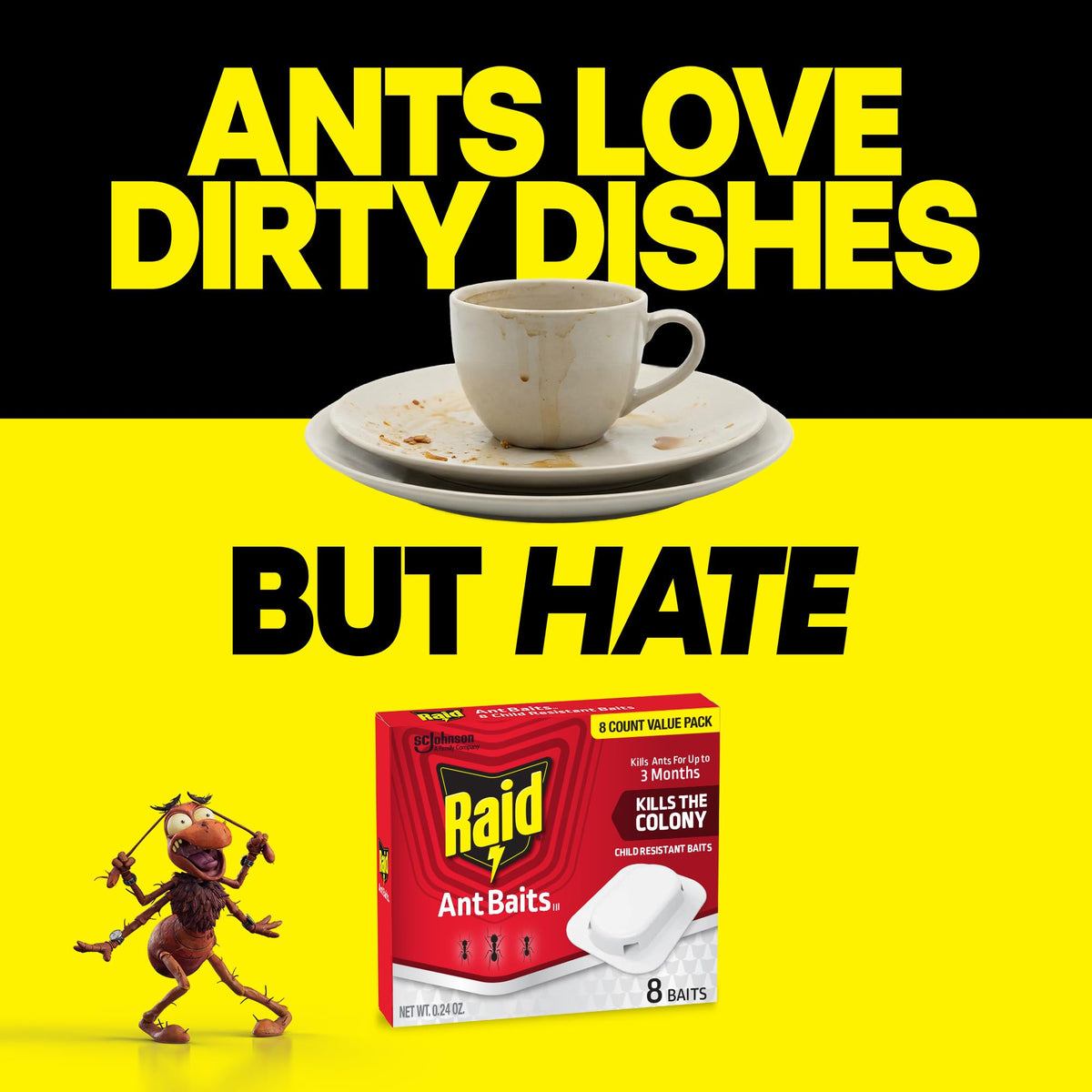 Raid Ant Killer Baits, For Household Use, Child Resistant, 8 Count | Kills the Colony, Keeps Killing Ants for Up to 3 Months, For Indoor Home Use