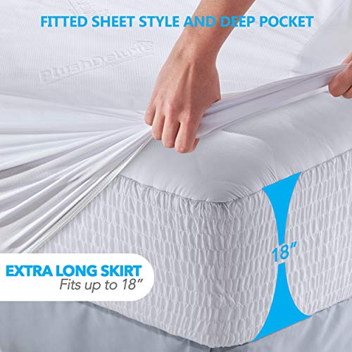 PlushDeluxe Bamboo Waterproof Mattress Protector, King Size, Ultra Soft | Breathable, Noiseless, Hypoallergenic, Washable, 76x80" Up to 18" Deep, Viscose Derived from Bamboo Mattress Cover, White