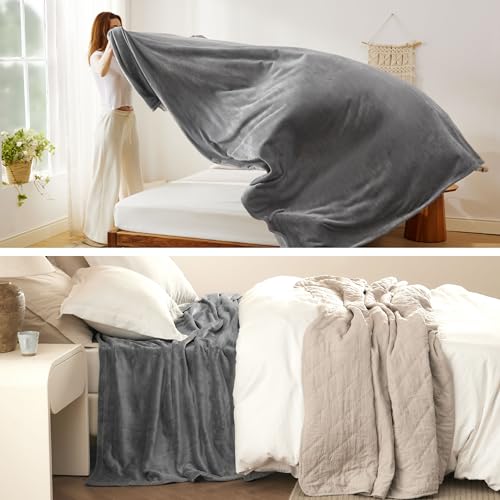 Bedsure Fleece Bed Blankets Queen Size Grey - Soft Cozy Warm Halloween Fall Throw Blanket Lightweight Room Home Decor, Christmas Decorations Gifts for Women and Men, 90x90 inches