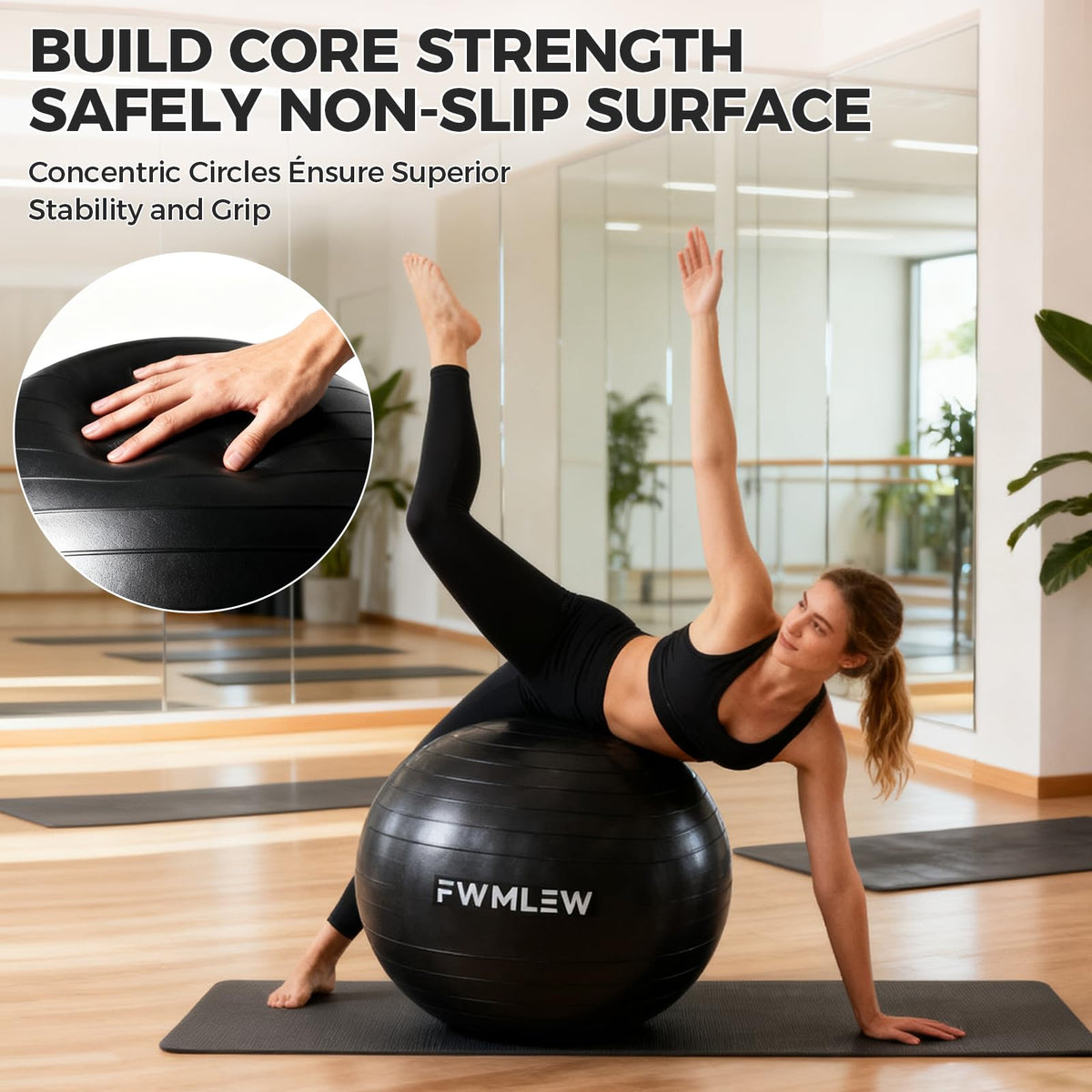 FWMLEW Extra Thick Exercise Yoga Ball, 5-Size Anti-Burst Heavy Duty Stability Gym Ball for Fitness, Core Workout, Pregnancy & Office Chair, Includes Quick Pump