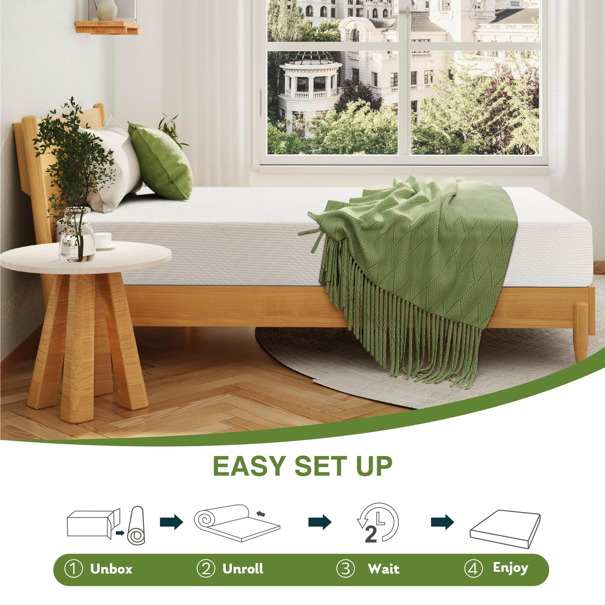 EGOHOME Full Size Memory Foam Mattress 8 Inch, Green Tea, Medium Firm | Bed Mattress in A Box, Cooling Green Tea Gel, Pressure Relief, CertiPUR-US Certified, Fiberglass Free, 75''L x 54''W, White