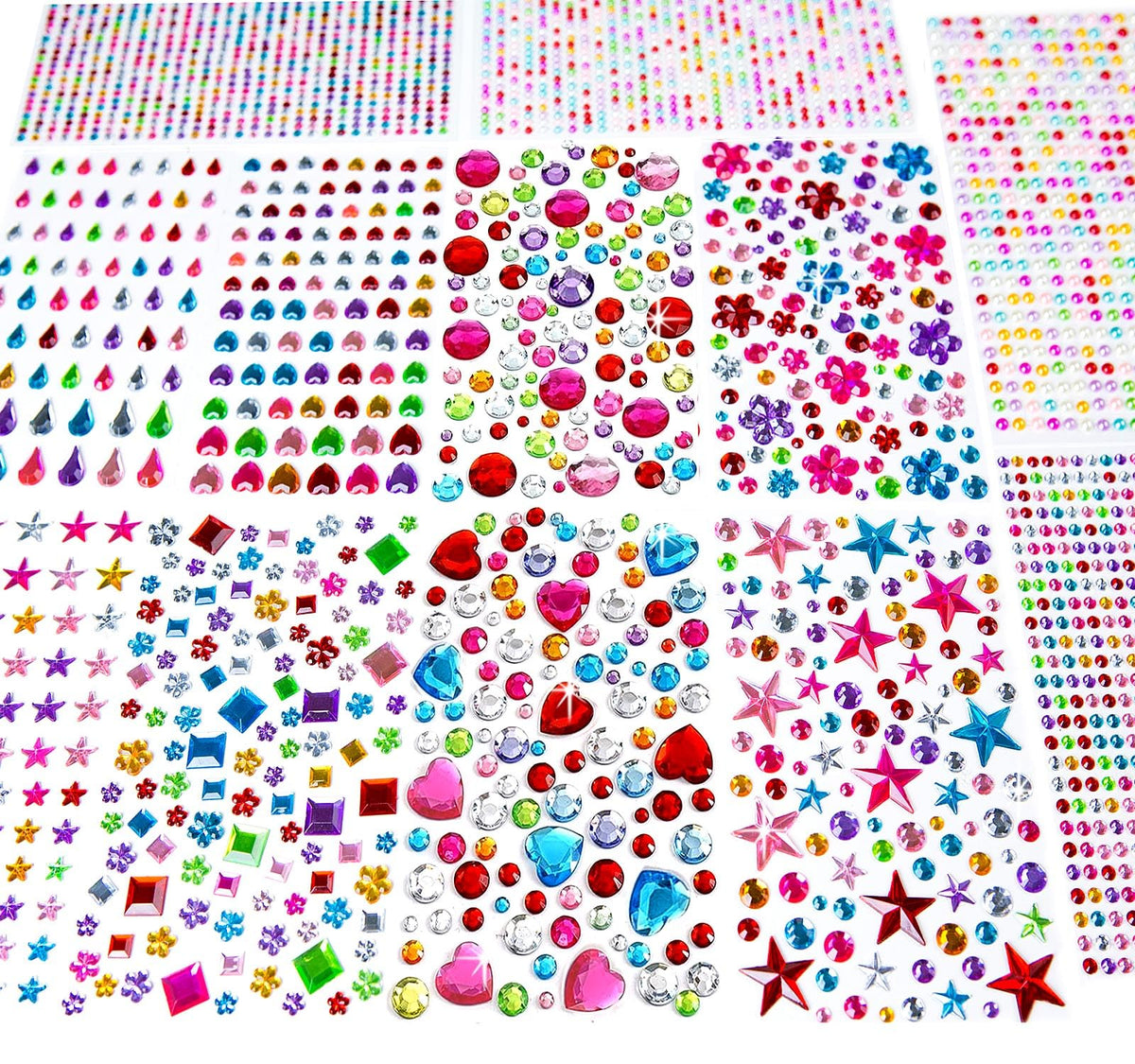 EODIEBN 3228pcs Gems Stickers, Self Adhesive Rhinestone Jewel Gems | Acrylic Gems DIY Craft Decorative Diamond Stickers, Assorted Shapes Jewels Rhinestones Sticker, Gem Sticker Crafts Set