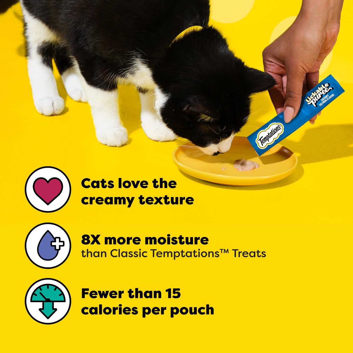 Temptations Creamy Puree Cat Treats, Chicken, Salmon & Tuna, 24 Count | Chicken, Salmon, Tuna flavors, under 15 cal/tube, no added sugar/fillers, squeezable treat or meal topper, great for seniors