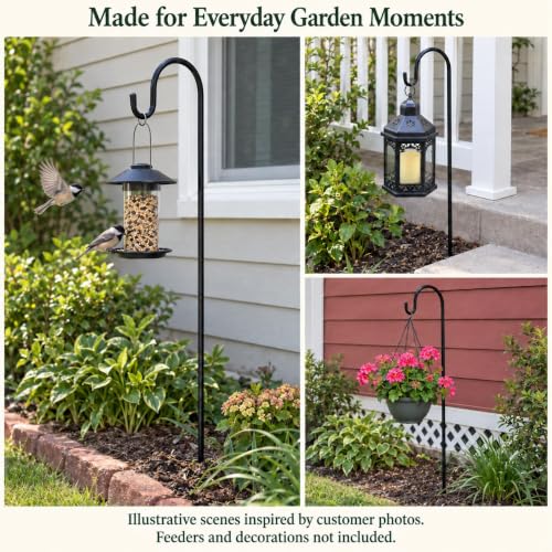Ottsuls Bird Feeder Pole, 45 INCH Heavy Duty Shepherds Hooks for Outdoor with 5 Prong Base, Adjustable Stand Hanger for Garden Plant, Hummingbird Feeder, Lantern, Hanging Wedding Decor (2 Pack)