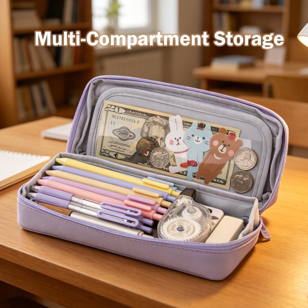 CICIMELON Pencil Case, Wide Opening Pen Pouch Bag for School Supplies | Compact Size, Multi-compartment Pencil Pouch Storage Organizer Bag for Students College Office, Purple