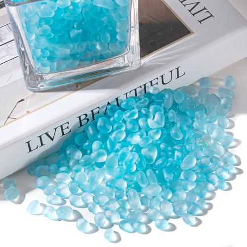 Keedolla Ice Blue Sea Glass Marbles Stones Frosted Glass Pebbles Gemstones for Aquarium Rocks, Fish Tank Gravel, Vase Fillers, DIY Crafts - 230g/8oz