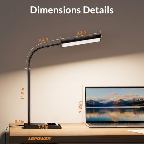 LEPOWER Desk Lamp, 800LM LED for Home Office, True Eye-Caring for Reading | 50 Lighting Modes, 2X Wider Panel, 360° Flexible Gooseneck, Touch Control, 12W Bright Table Lamp for Dorm, Bedroom, Study