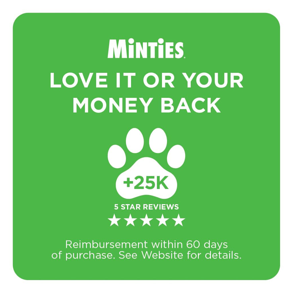 Minties Mint Dental Chews for Dogs, Medium Breeds 25-50 lbs, 40 Ct | Vet-recommended mint dental bone; scrubs teeth as dogs chew; fights plaque, tartar & bad breath; no soy/wheat/corn
