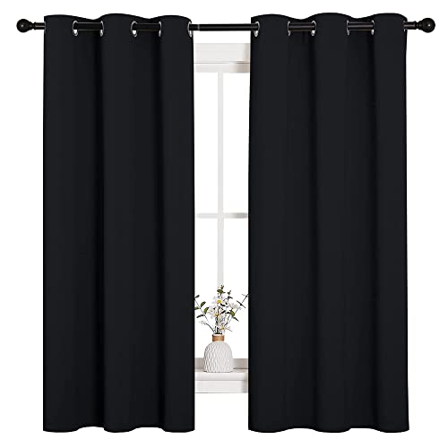 NICETOWN Black Blackout Curtains for Bedroom 42" Wide x 63" Long 2 Panels | Solid Grommet Thermal Insulated Drapes, Noise Reducing, Light Blocking, Room Darkening Decor for Kitchen Window Treatments