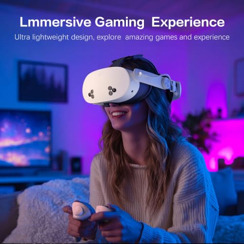 WOUNMTT Head Strap for Meta Quest 3/3S with Battery, Adjustable | Patented one-click fit with 3-level rear support. Built-in battery adds 2-4H playtime. Fast charge. Reduces facial pressure
