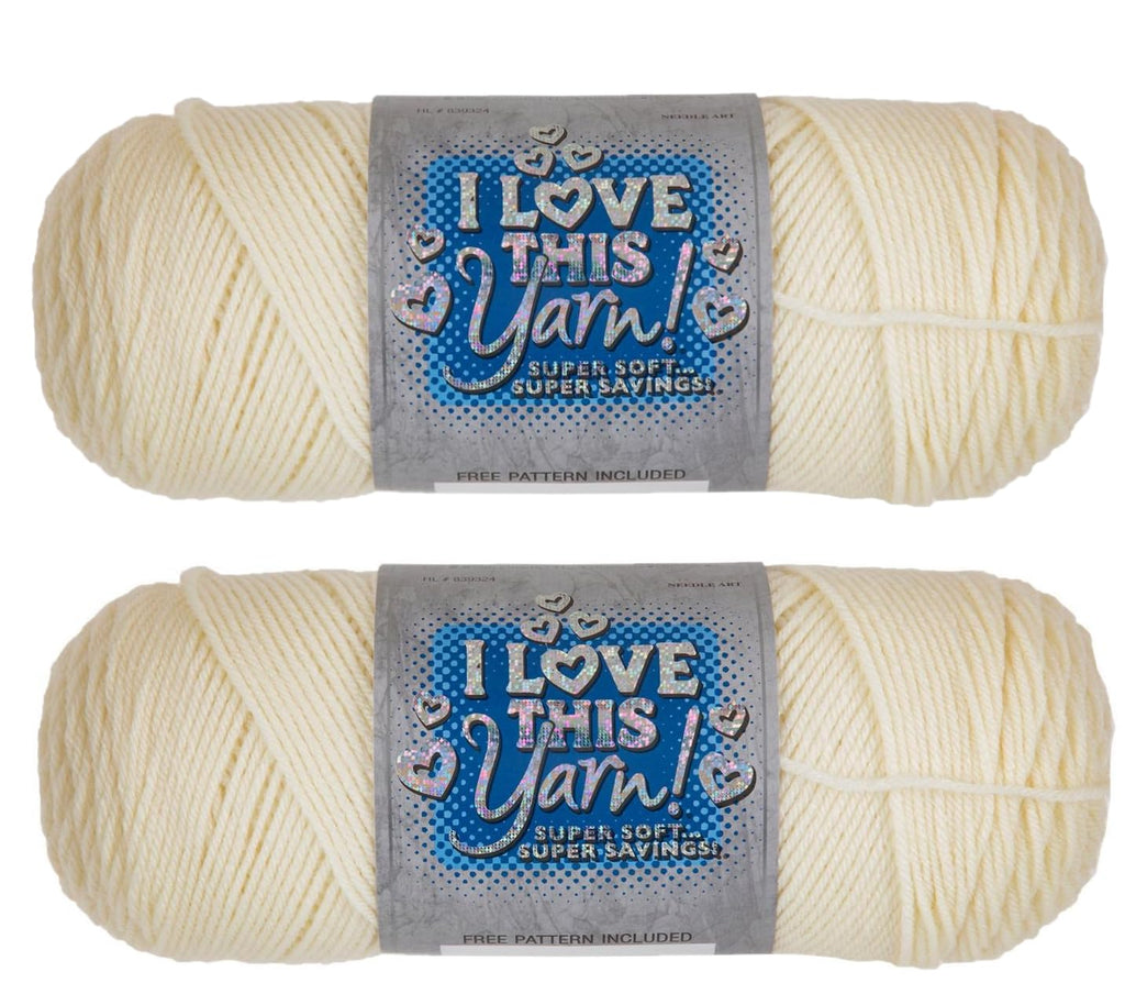 Hobby Lobby I Love This Yarn, 100% Acrylic, Ivory, Set of 2 | 4 Medium Weight, 355 Yards Per Skein, For Crocheting & Knitting
