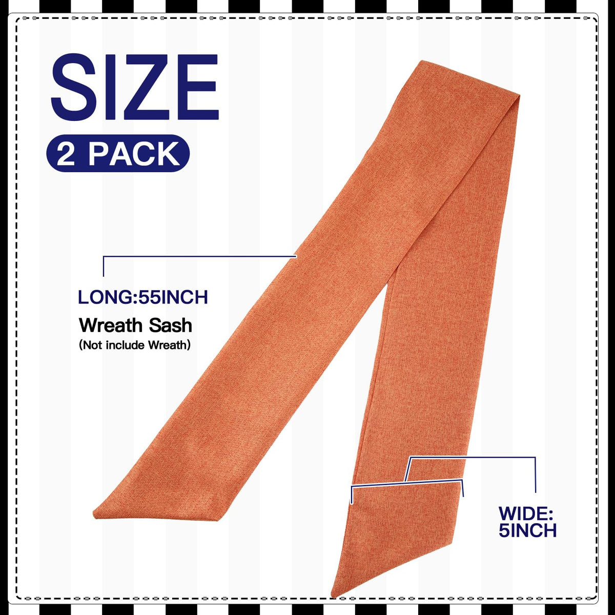 2 Pack Fall Wreath Sash for Front Door, Orange Blank Sash for Monogram Embroidery, Front Door Porch Decor, Autumn Thanksgiving Wreath Accessories, 5'' L x 54'' W, Burlap (2, Orange)