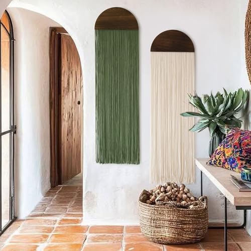 2Pcs Macrame Wall Hanging Boho Decor yarn Handmade Round Tassel 13.7"W*51"L | Bohemian Home Style, Nursery Apartment Office Accent, Premium Cotton Rope, Artisan Handmade Texture, Warm Interior Touch