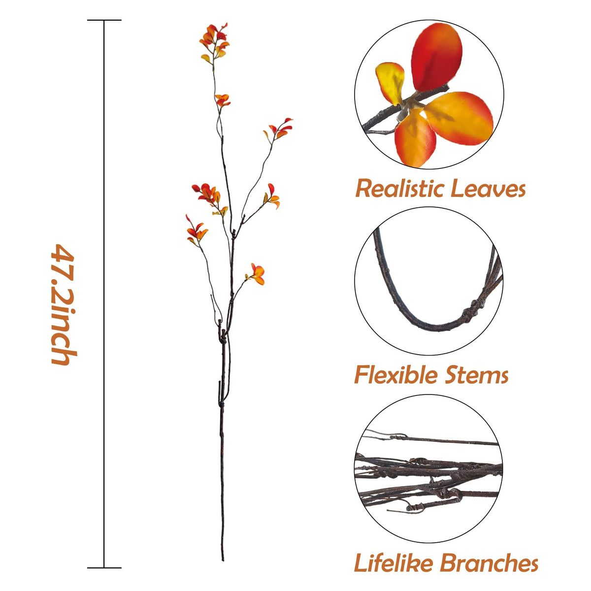 4 Pcs Fall Stems Artificial Ficus Branches Faux Eucalyptus Stems Fall Decor | 47.2 Inch Fake Leaves Fall Decorations for Home, Autumn Table Decor Fall Branches for Vase Filler Centerpieces