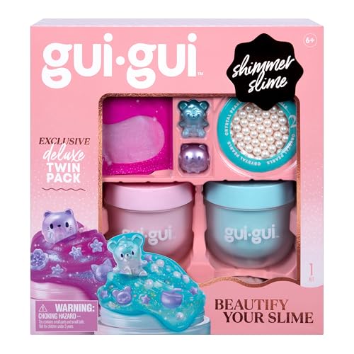 GUI GUI Slime Kit Shimmer Deluxe 2-Pack, Iridescent Slimes | Includes Shimmer & Crystal Pearl slimes, Pearl Bead Booster, Glow-Up sachets; slime kit for girls ages 6+