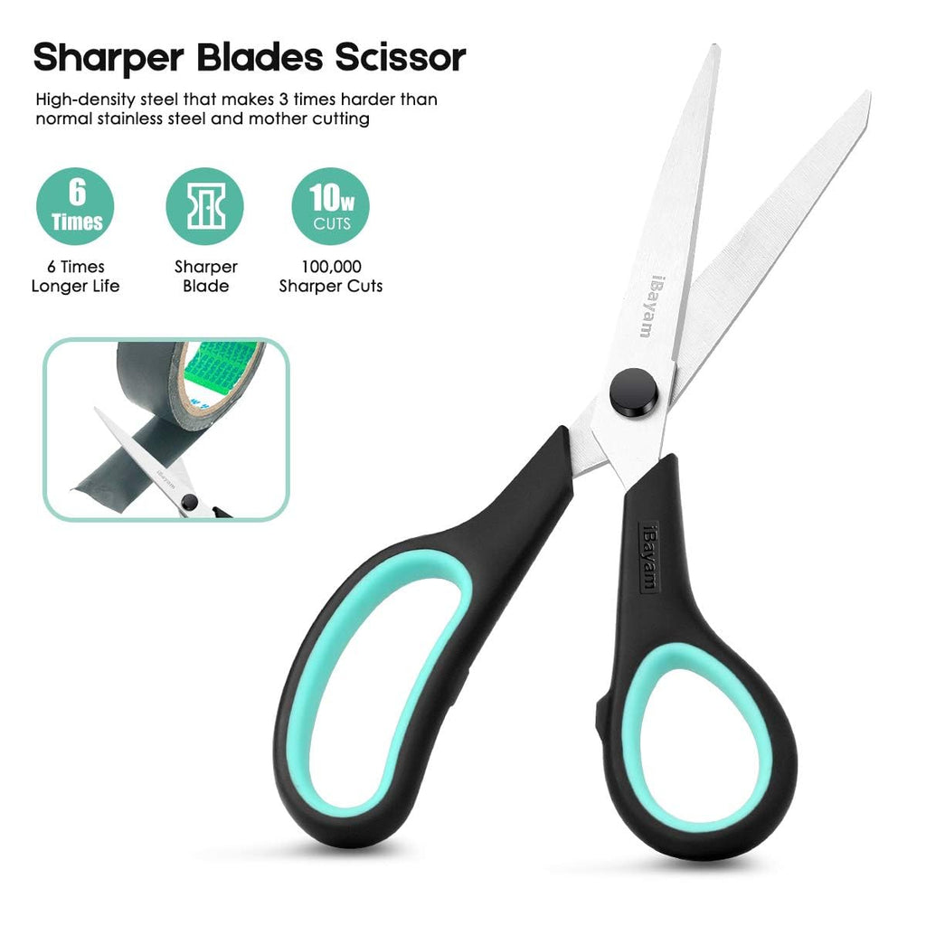 iBayam 8.5" Heavy Duty Scissors All Purpose for Office School Crafts Sewing | 3-Pack, Ultra-Sharp 2.5mm Stainless Blades, Comfort Grip Handles, Left & Right Handed – Teacher Desk & Classroom Must-Have