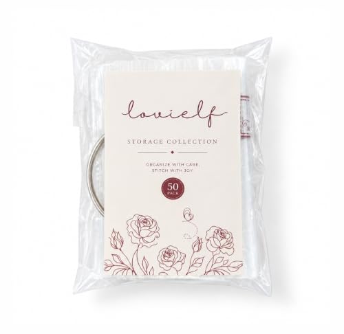 lovielf Embroidery Threads Cross Stitch Floss Bag Organizer 5.12 x 3.6 inch - 50 Pack with 1 Ring