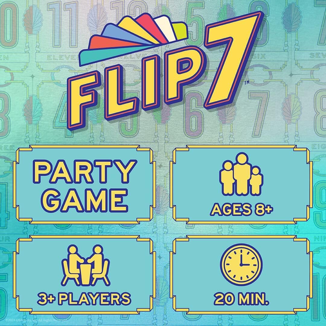 USAOPOLY Flip 7 Card Game, The Ultimate Blend of Press Your Luck Strategy | Fast-Paced Addictive Card Game, Quick to Learn & Easy to Teach, 3+ Players, Ages 8+