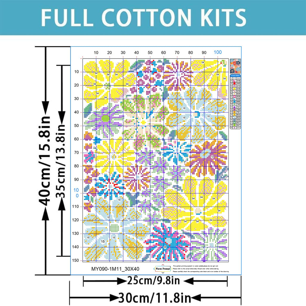 Stamped Cross Stitch Kits for Beginners-Modern Retro Floral,12x16in | 11CT Cross Stitch Kits for Adults,Partial Cross-Stitch Kit,DIY Arts and Crafts,Embroidery Kit for Adults Beginners,Frameless