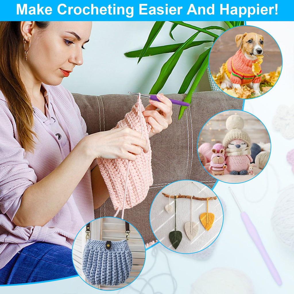 MECHEER Crochet Hooks 12 Sizes Set, 51 Pack Yarn Crochet Kit for Beginners | Knitting Needles with Ergonomic Handles for Arthritic Hands, Crochet Needle Kit with Blue Case for Crocheters