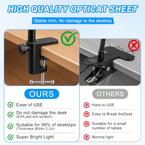 LED Desk Magnifying Lamp with Clamp,10X Magnifying Glass with Light | 5 Color Modes Stepless Dimmable Magnifier Light 3000K-6500K, 5V/2A USB Powered Hands Free Flexible Goose-Neck