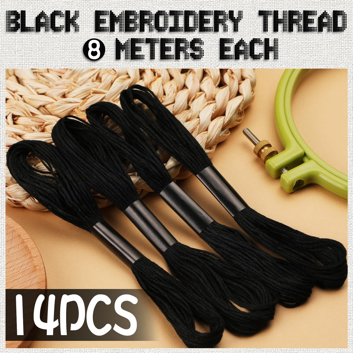 14 Skeins Embroidery Floss, Black Embroidery Thread, Friendship Bracelet String, Cross Stitch for DIY Making