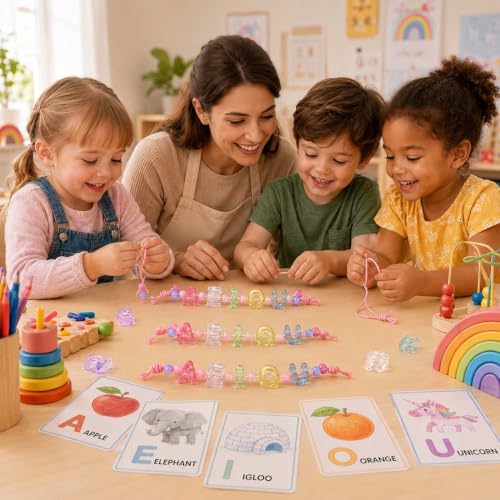 Leovqn 40Pcs AEIOU Large Letter Beads with Big Hole Bubble Alphabet Beads | Transparent Colorful Chunky Acrylic Letter Beads for DIY Keychains Bracelets Jewelry Bag Charms