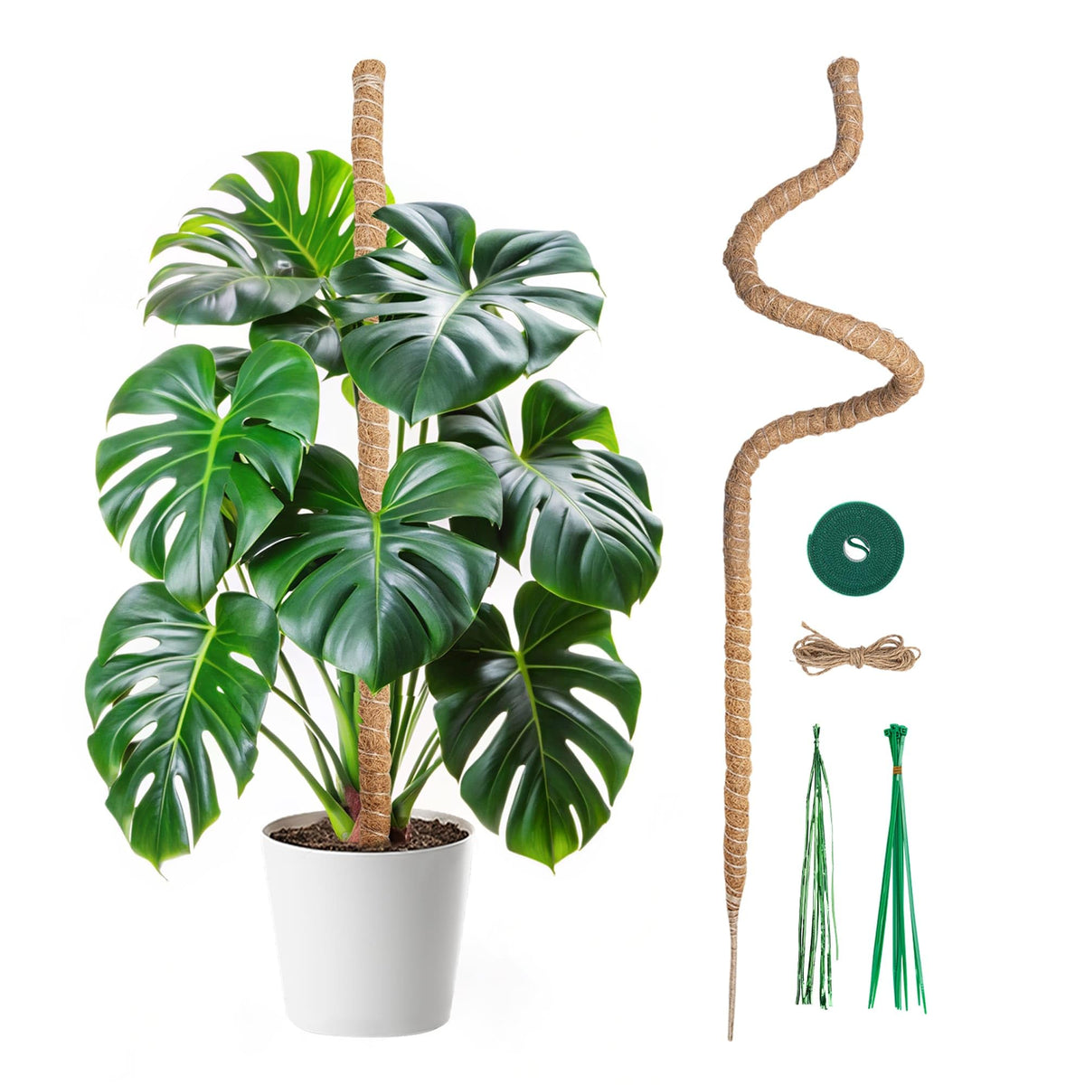 Mcbazel Bendable Moss Pole for Plants 47 Inch, Monstera Plant Support Stake with 7mm Aluminum Core, Coconut Coir Climbing Pole for Monstera Pothos Philodendron, Complete Kit with Ties & Rope