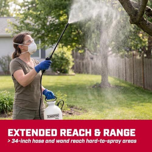CHAPIN 20004 SureSpray 1-Gallon Pump Sprayer for Lawn, Garden & Weeds | See fluid levels at a glance; the funnel top makes filling easier, while the adjustable nozzle and 34-in hose extend reach