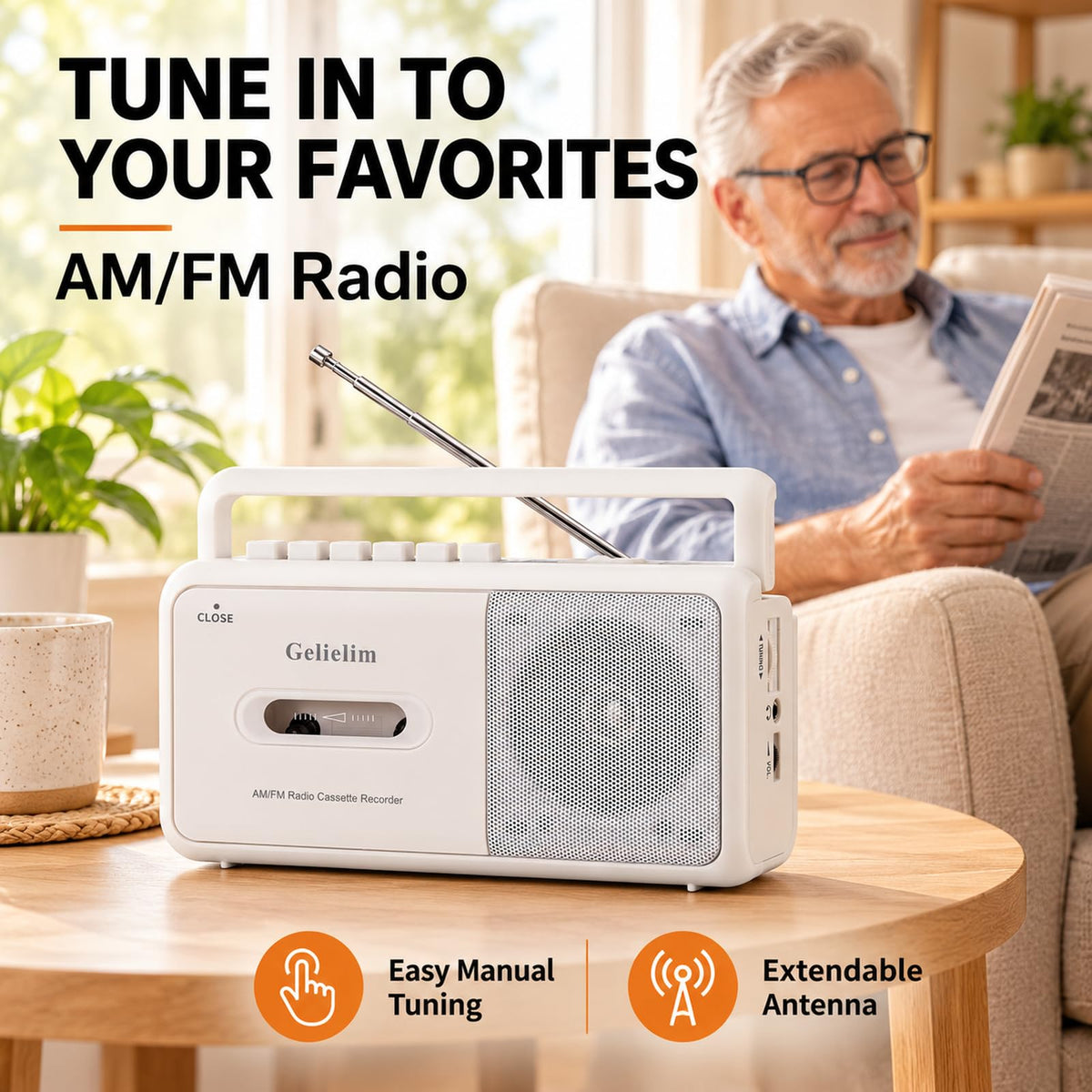 Cassette Tape Player, Portable Radio Cassette Player, Tape Recorder Cassette Player with Speaker,Headphone Jack, Battery/AC Power Casette Player, for Home and Travel, Elderly Gift,White