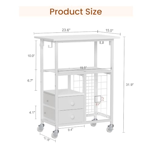 Snughome Rolling Craft Cart for Cricut Machine, Organizer and Storage Stand | 23.6" x 15" Worktop, Large Craft Organizer Cart with 24 Vinyl Roll Holders, 2 Fabric Drawers, 4 Hooks and 4 Silent Casters