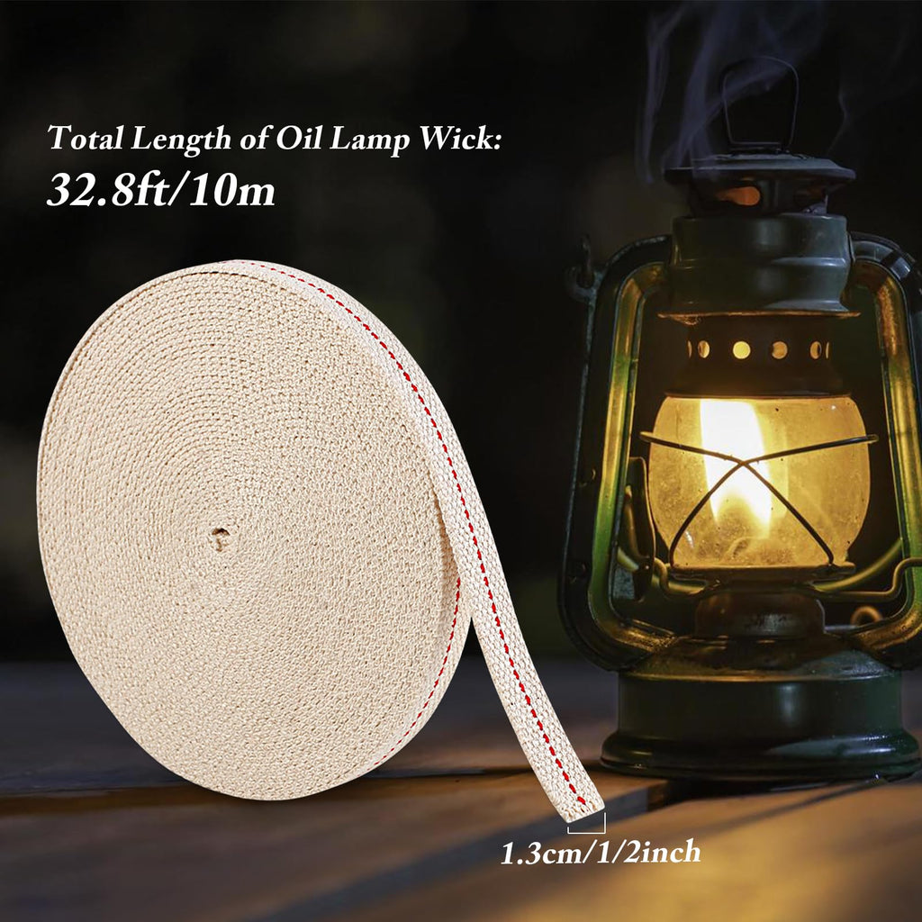 32.8 Feet Oil Lamp Wicks, Each Roll is 1/2-inch Wide Wicks for Oil Lamps, Cotton Oil Lamp Wick Can Be Used As Fuel for Kerosene Lamps, Lanterns and Oil Lamps