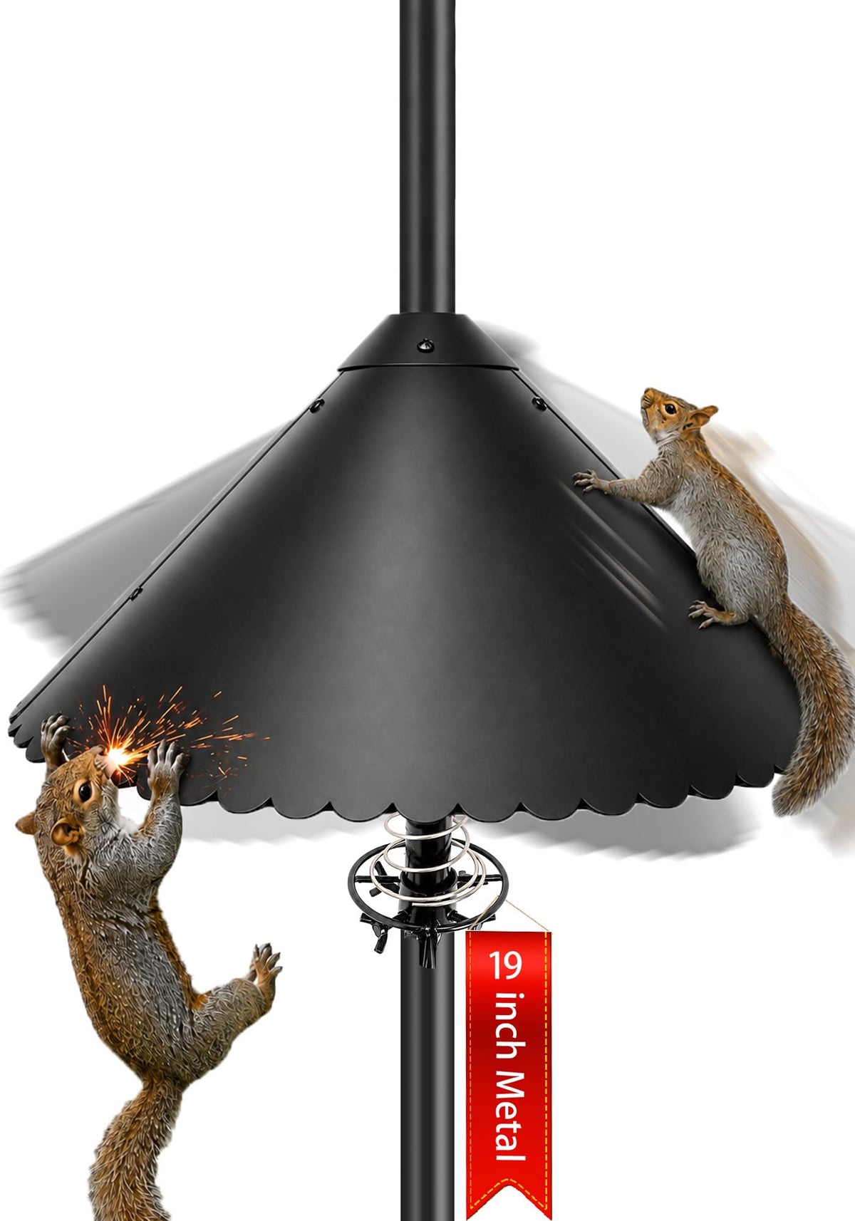 eWonLife 19 inch Metal Squirrel Baffle for Bird Feeder Pole | Easy-Clean Cone, Rust-Resistant Coating, Stainless Steel Wobble Spring, Heavy-Duty Squirrel Deterrent, Easy Installation