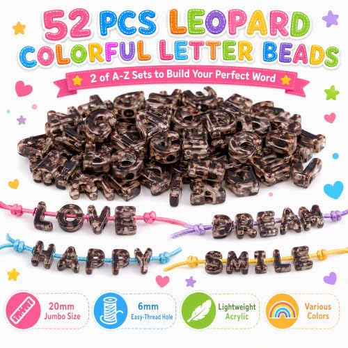 52 PCS Chunky Letter Beads A-Z Large Alphabet Beads | 3D Bubble Acrylic,Easy to Thread Large Hole, for Paracord/bag charms/handmade/Bracelet Keychain/DIY Crafts