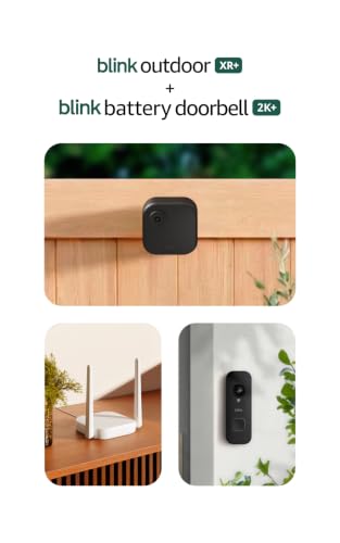 Blink Outdoor XR+ and Battery Doorbell 2K+ — Extended range wireless Outdoor 4 camera and 2K battery doorbell. Sync Module XR+ included — 2 camera system + doorbell